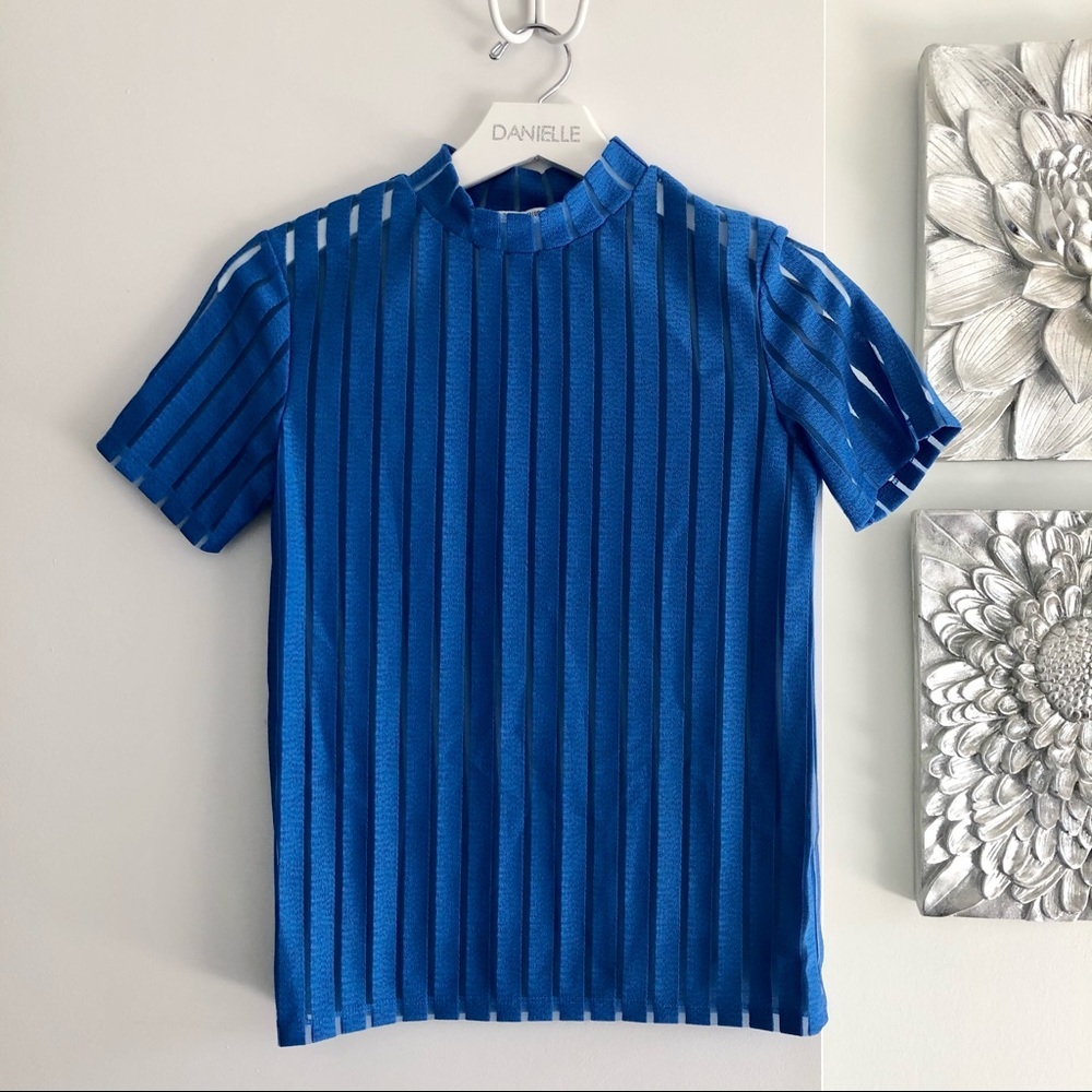 ZARA TRAFALUC Blue Panel Mesh T-Shirt